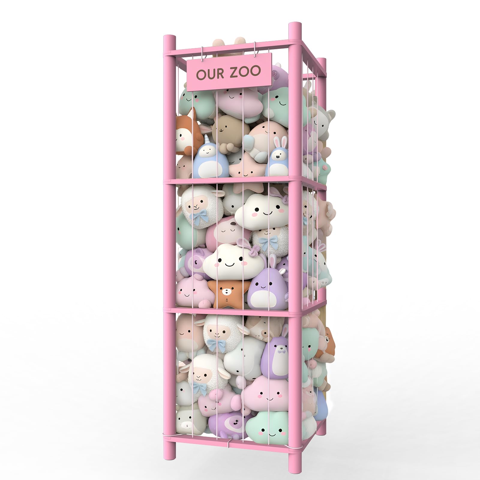 POOSIDE stuffed animal storage organizer full unit showing tall vertical design for kid rooms