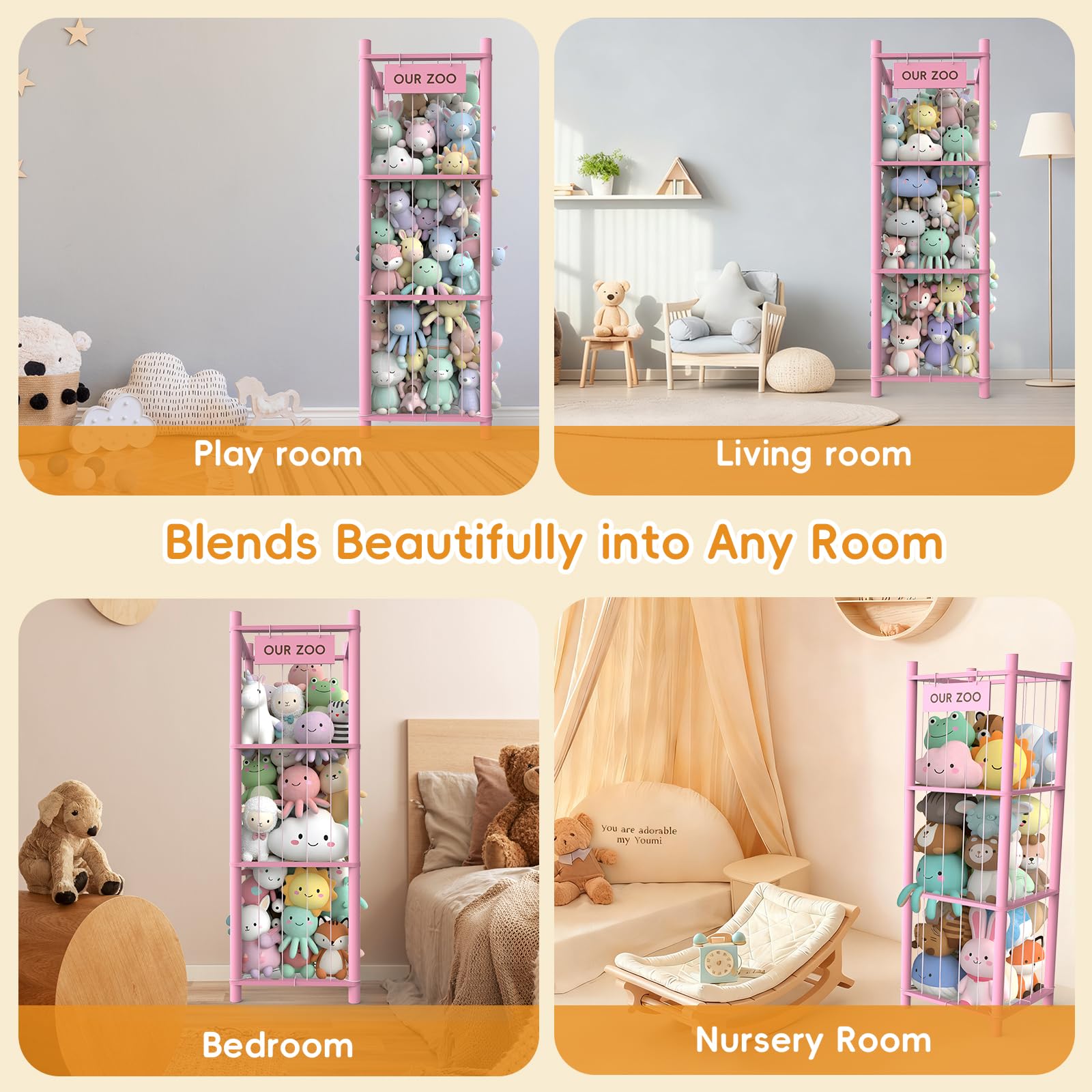 POOSIDE stuffed animal storage organizer in nursery or playroom setting