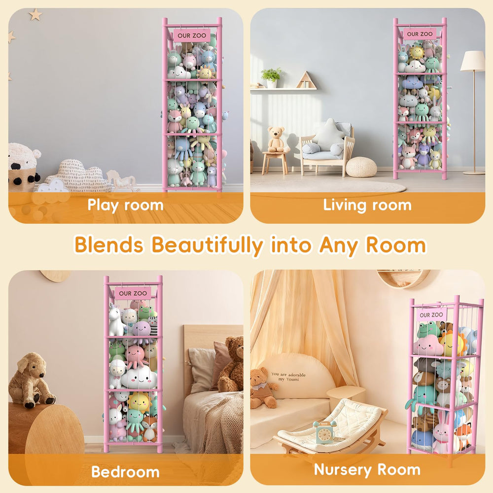 POOSIDE stuffed animal storage organizer in nursery or playroom setting