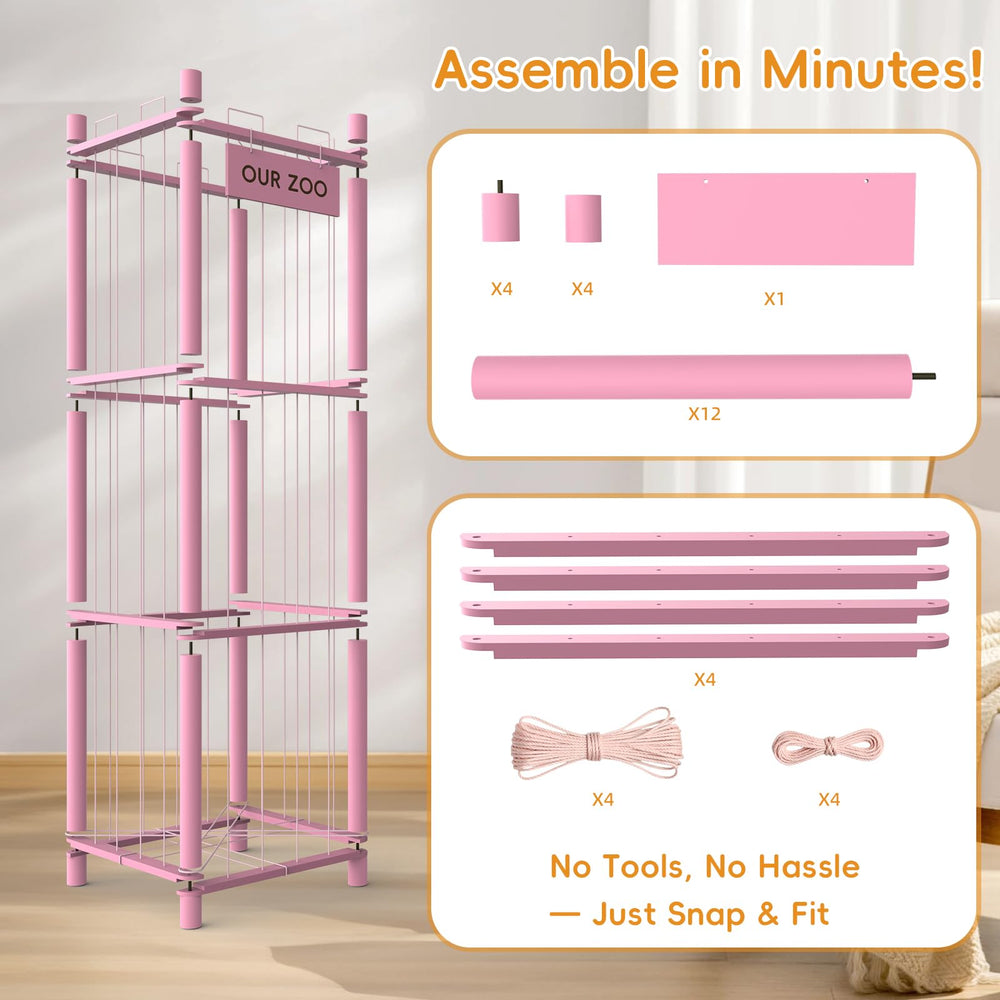 POOSIDE stuffed animal storage organizer pre-embedded screws showing quick assembly