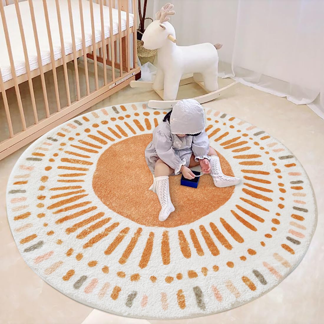 Poowe Cute Point Rings Play Mat washable texture is simple to clean.