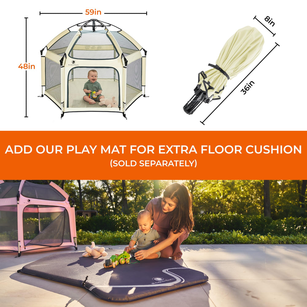 POP 'N GO PLAYPEN safety rails with lock offer secure playtime and supervision.