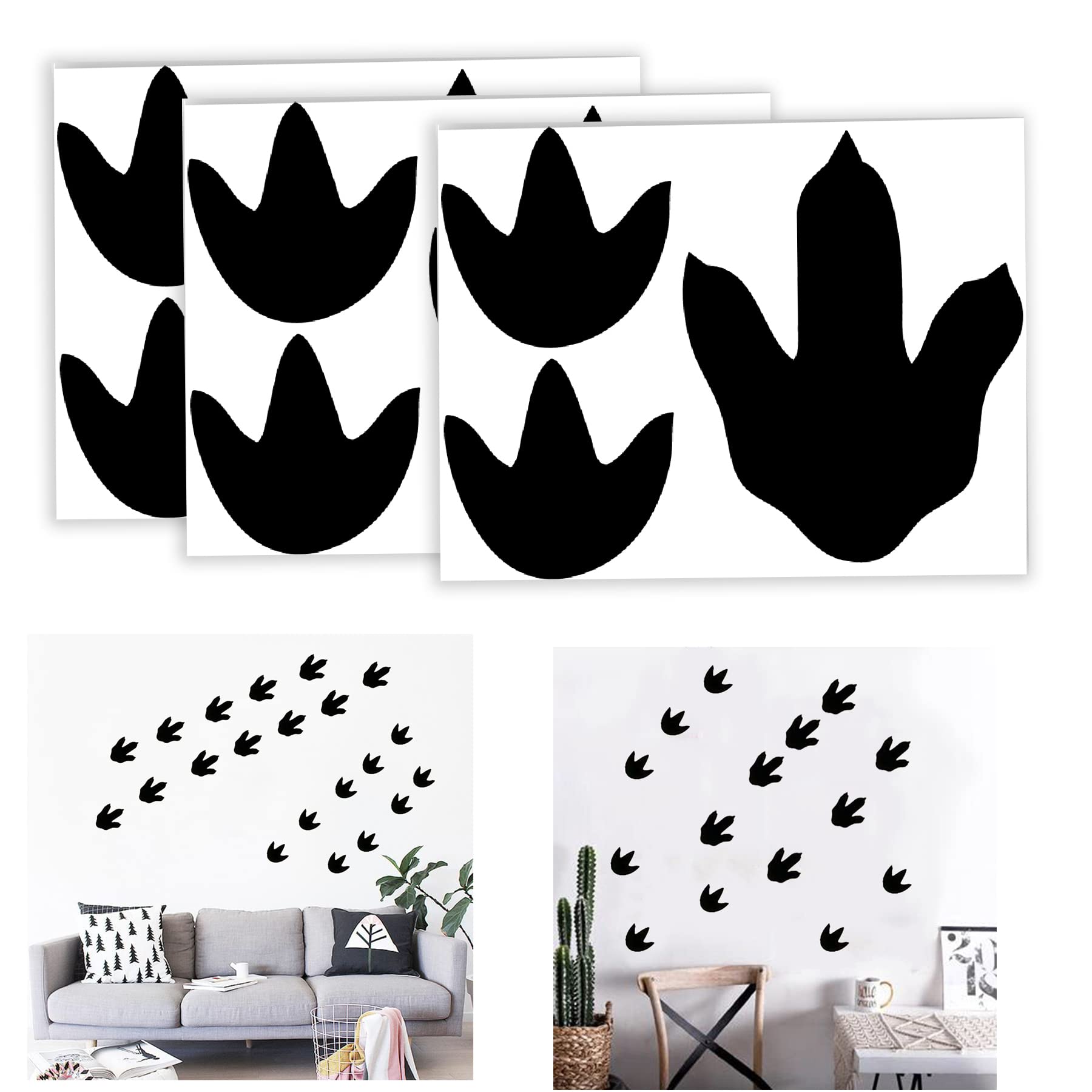 Pop Resin Dinosaur Footprints 45-pack displayed on wall, ideal for playful nursery wall decor.