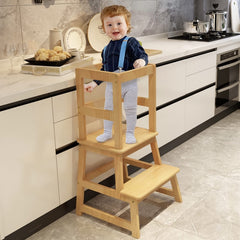 Popin Lover step stool with safety rail keeps toddlers stable at the sink.