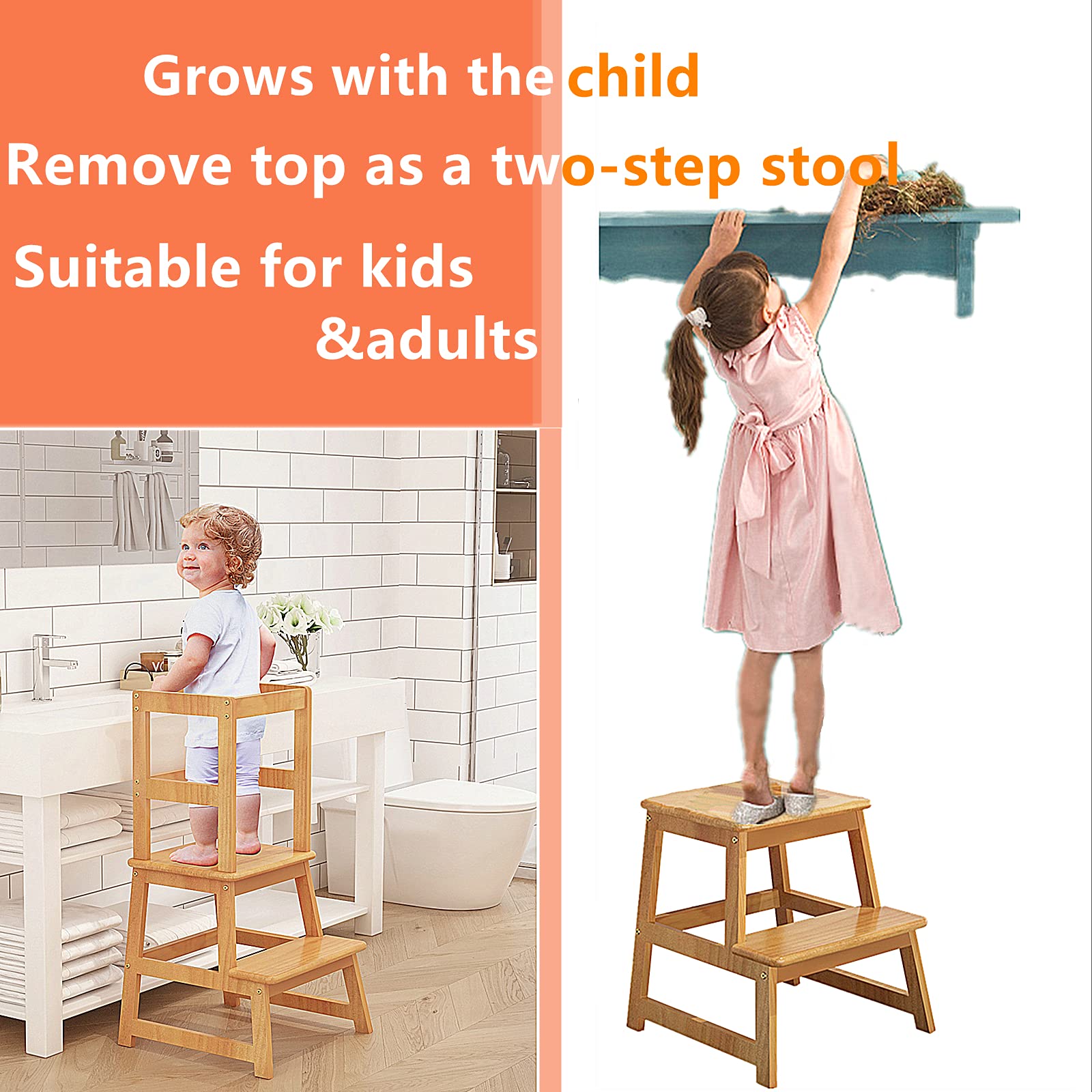 Popin Lover wooden learning stool with rounded edges feels gentle on skin.