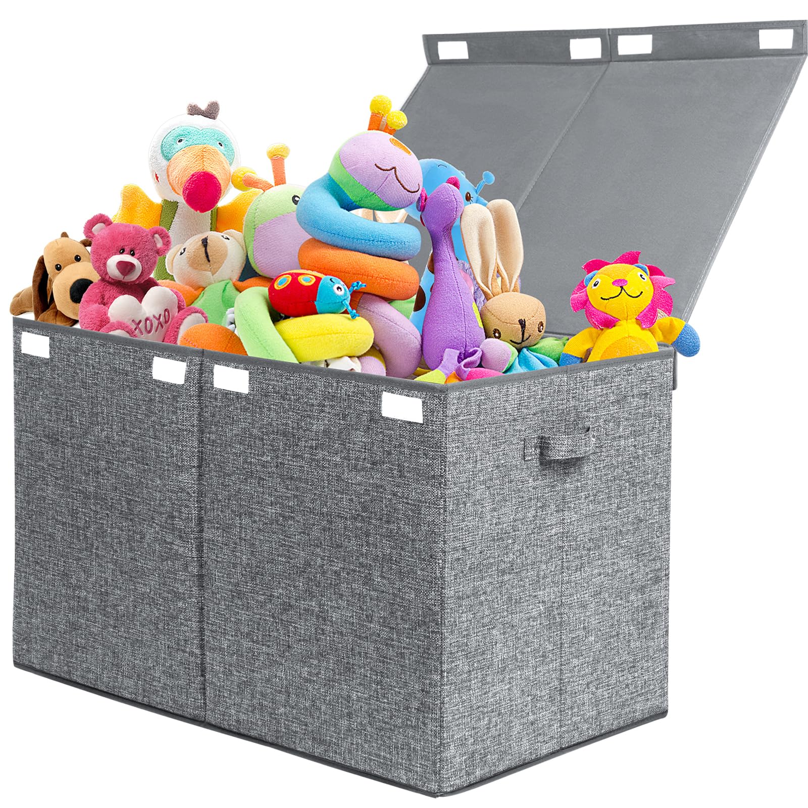 Popoly 122L toy chest with lid in grey keeps contents organized and dust-free.