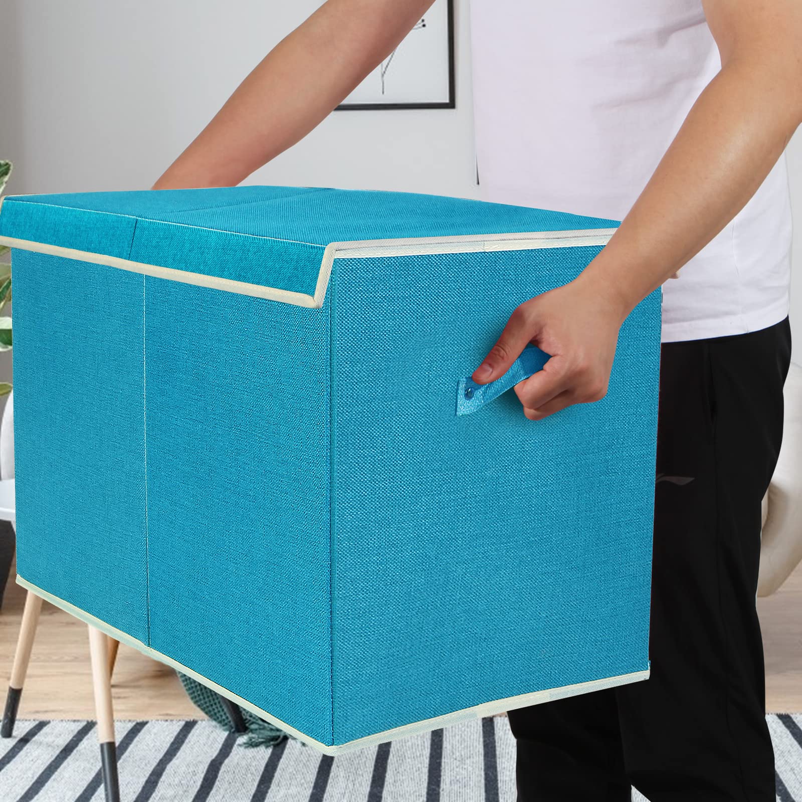Popoly durable linen fabric storage box with sturdy structure.