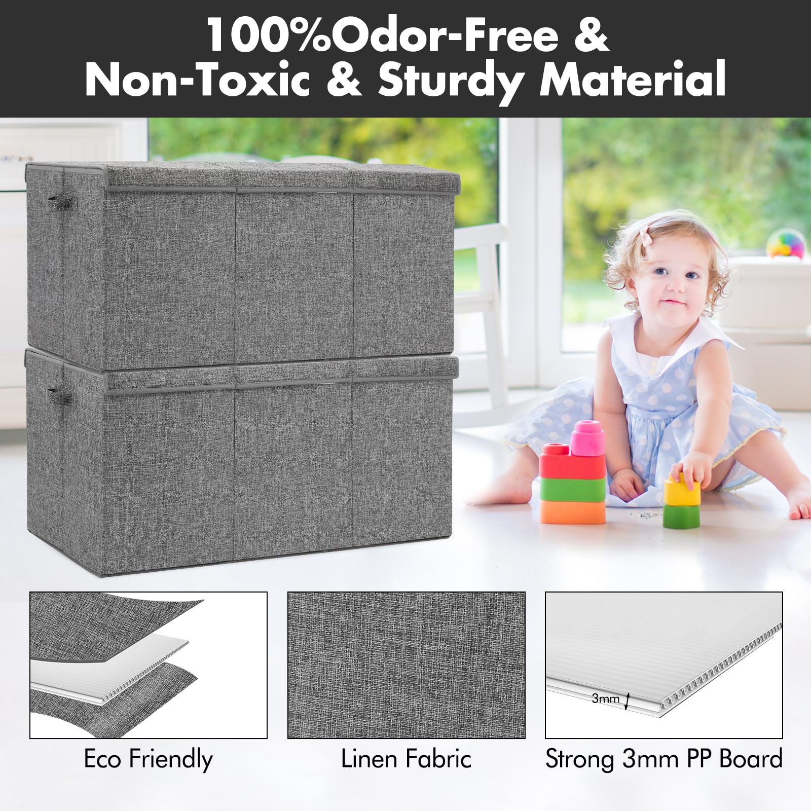 Popoly Extra Large Toy Box has riveted handles for easy carrying.