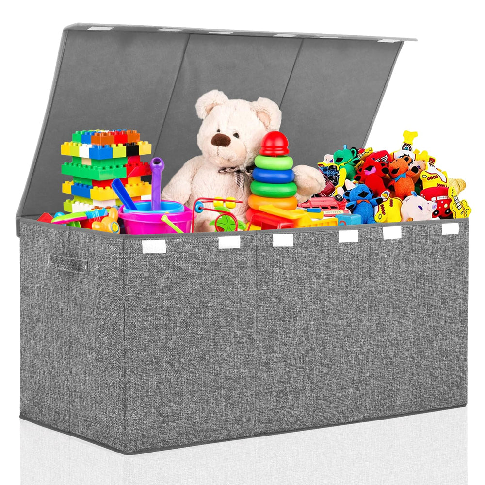 Popoly Extra Large Toy Box with lid closed keeps clutter contained and dust free.