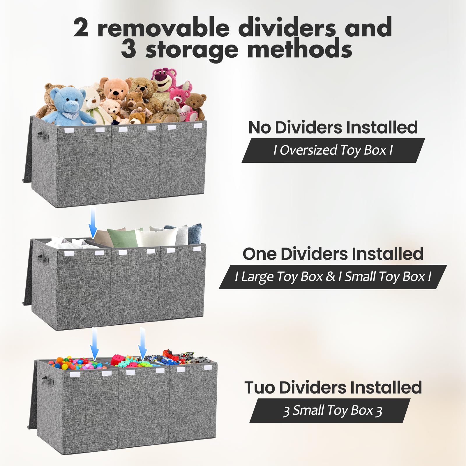 Popoly Extra Large Toy Box removable dividers show organized sections for different items.