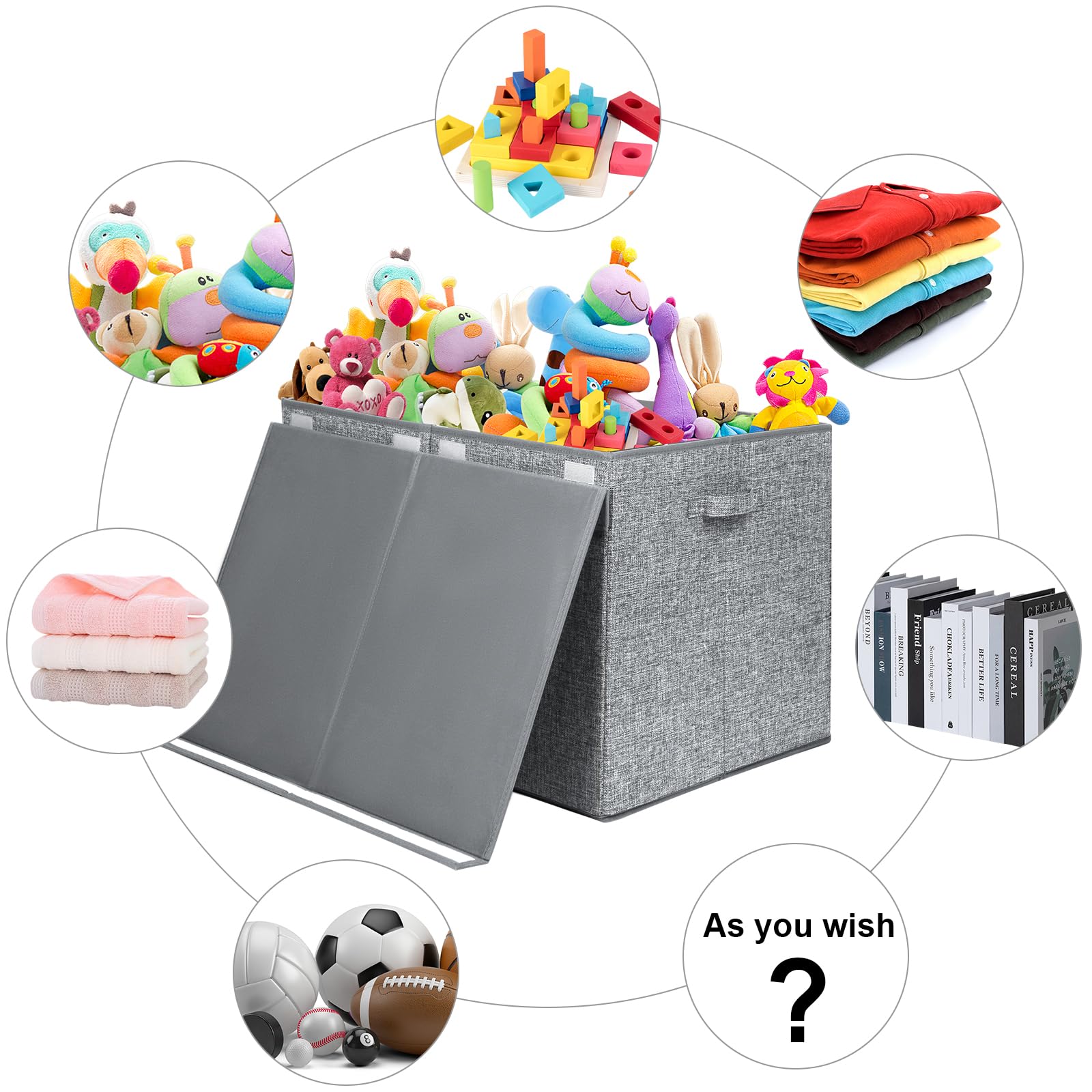 Popoly foldable storage bin in linen gray ready to tuck away when unused.