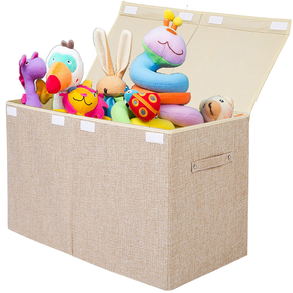 Popoly large toy box chest linen beige top view for organized toy storage