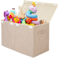 Popoly large toy box chest linen beige top view for organized toy storage