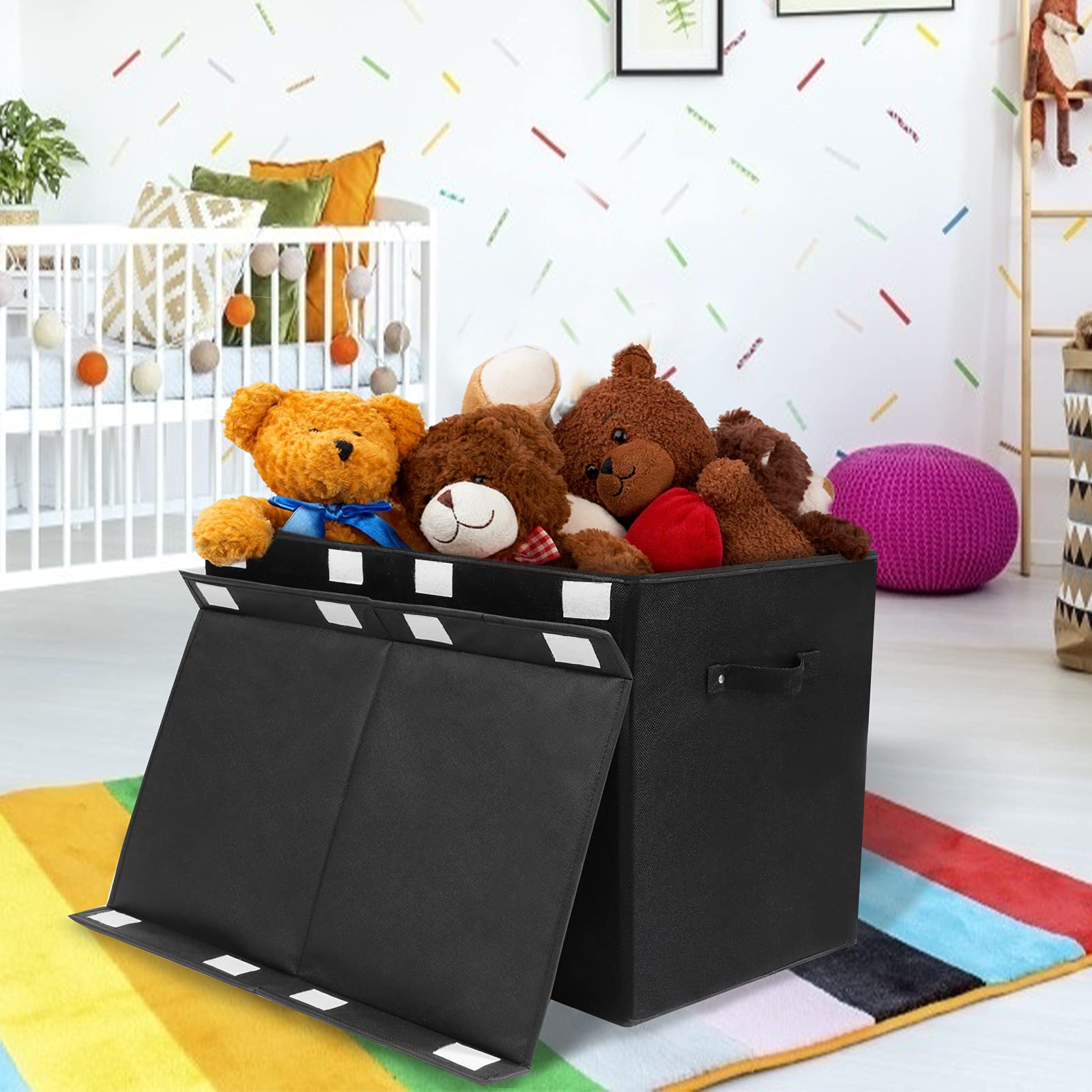 Popoly linen black boxes folded flat for compact closet storage