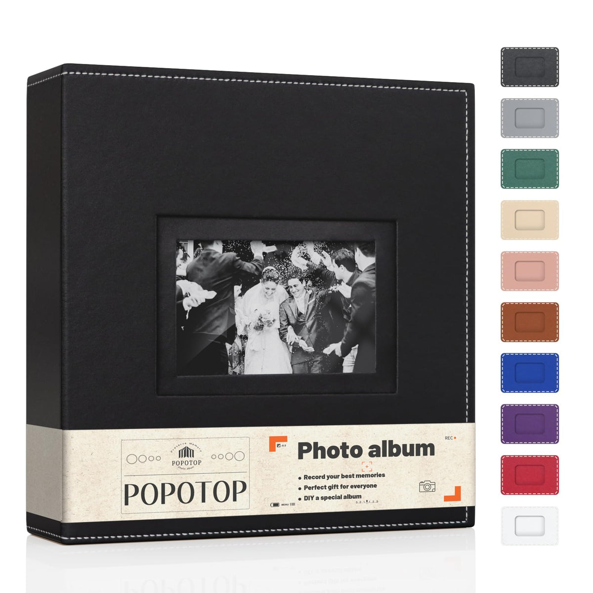 Popotop leather hardcover album front cover close-up for premium memory protection