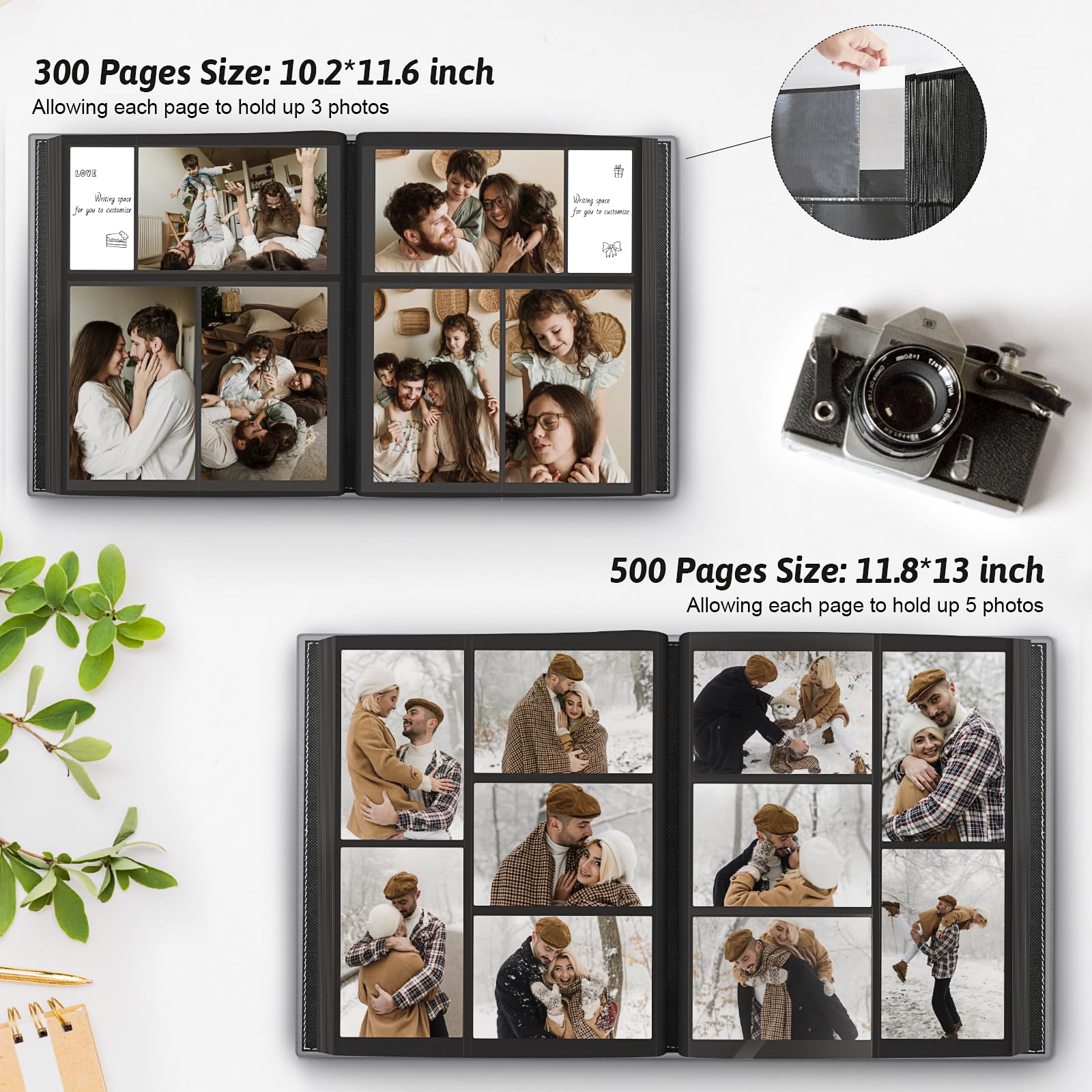 Popotop Photo Album dimensions show spacious cover and page sizes for multiple photos
