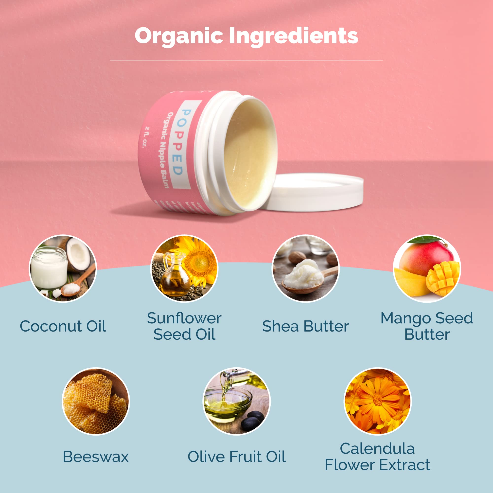 Close-up of Popped Organic Nipple Butter texture, creamy and easy to apply.
