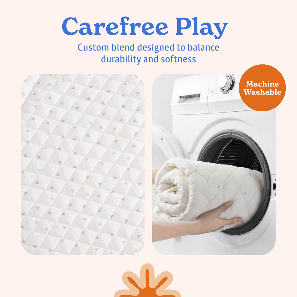 Poppyseed Play machine-washable cotton mat simplifies cleanup after messes