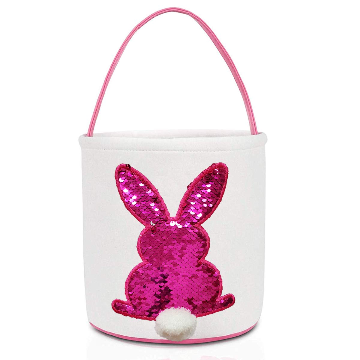 Poptrend Easter Basket Bags pink front view for easy egg hunting.