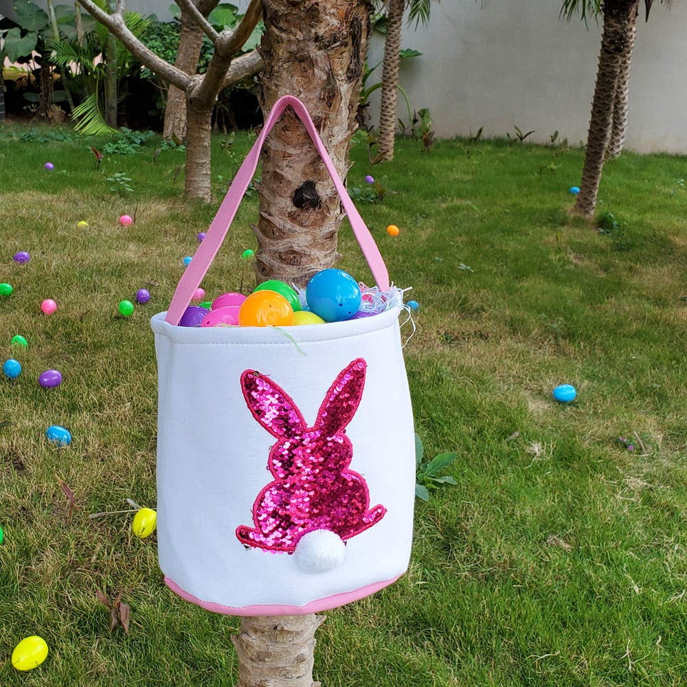 Poptrend Easter Basket Bags pink handle-shot emphasizes sturdy stitching for repeated use.