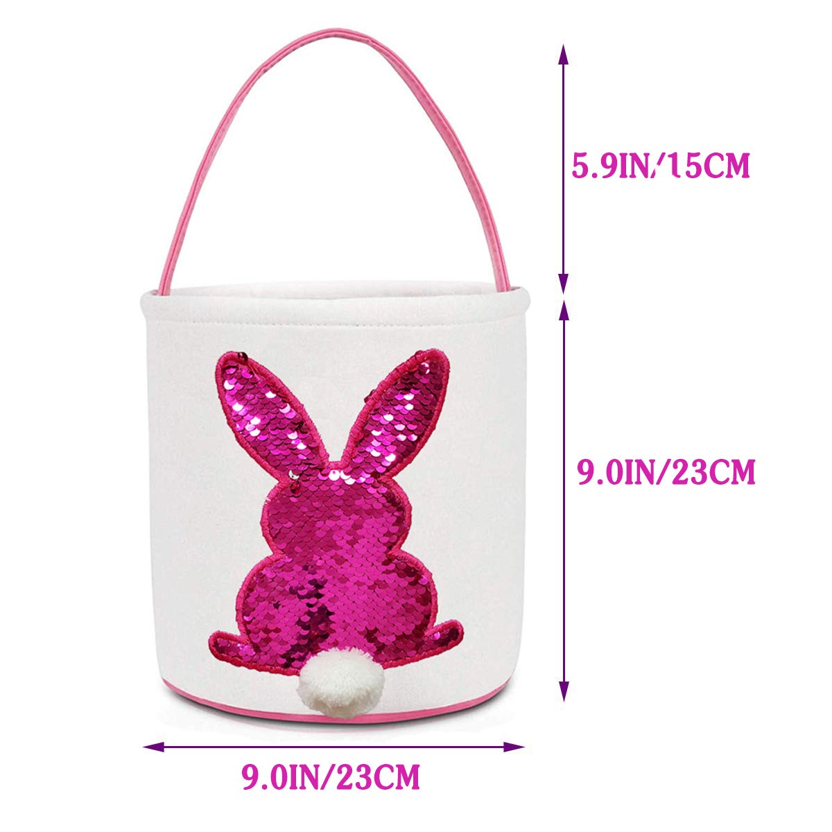 Poptrend Easter Basket Bags pink side view showing roomy interior for eggs and treats.