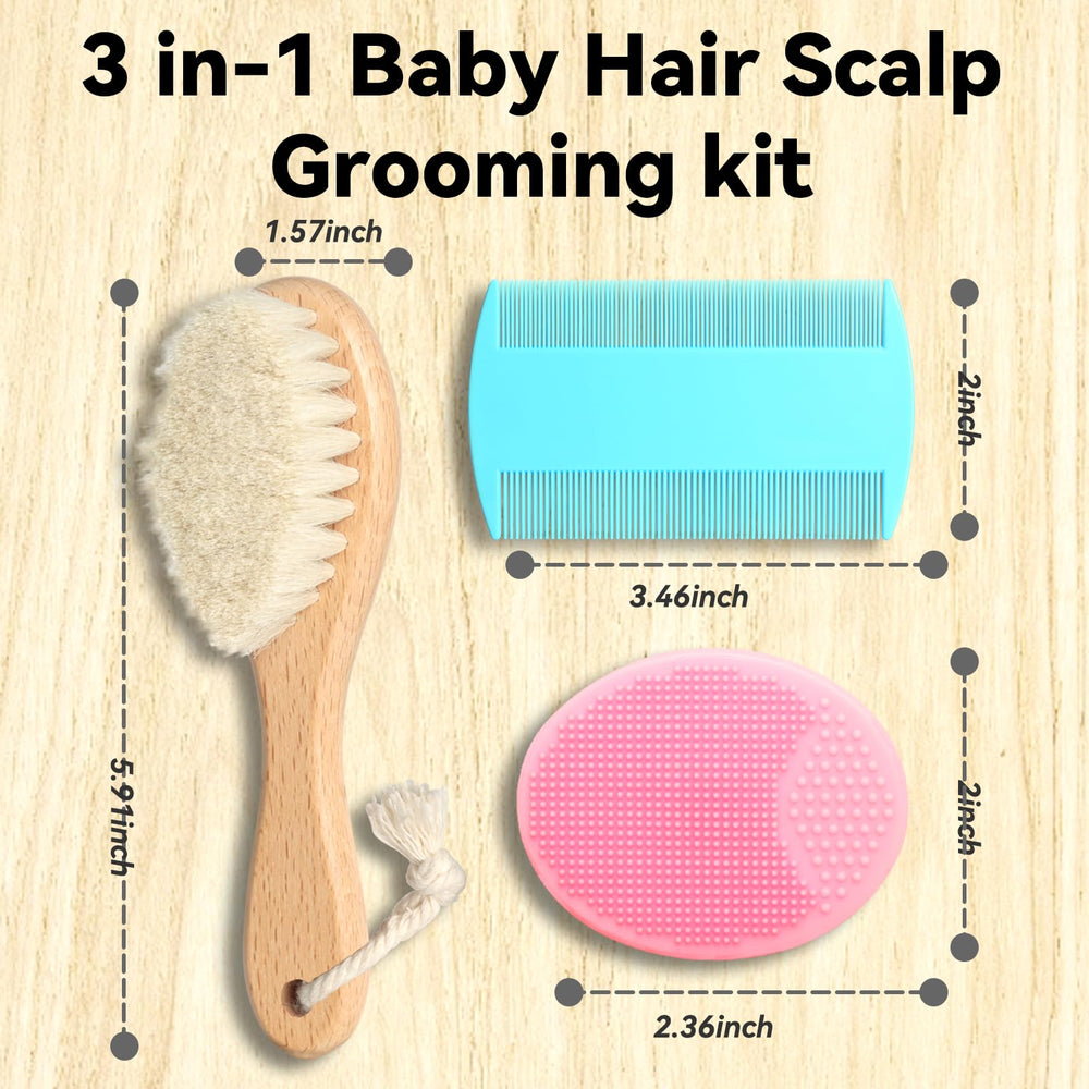 POPYJAN Goat Baby Hair Brush Set boxwood-comb for safe detangling