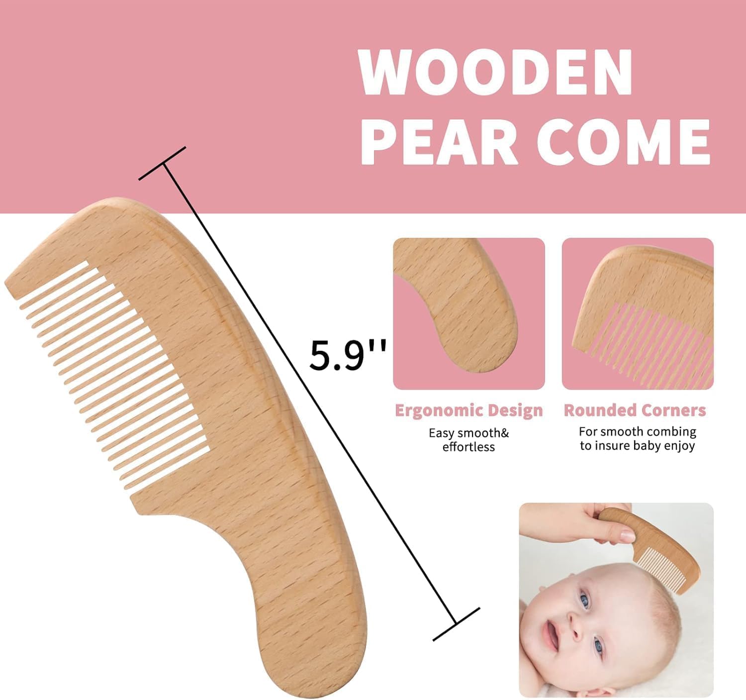POPYJAN Goat Baby Hair Brush Set ergonomic-wood-handle for comfortable grip