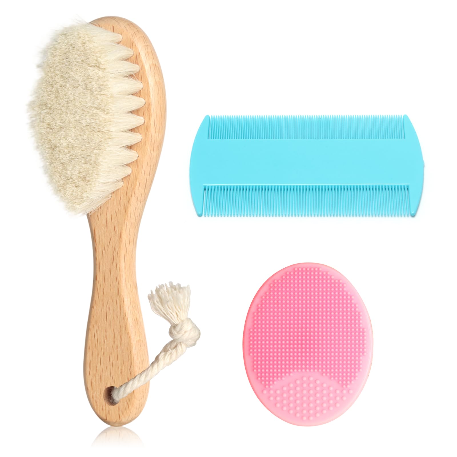 POPYJAN Goat Baby Hair Brush Set soft-wool-brush gently brushes newborn hair