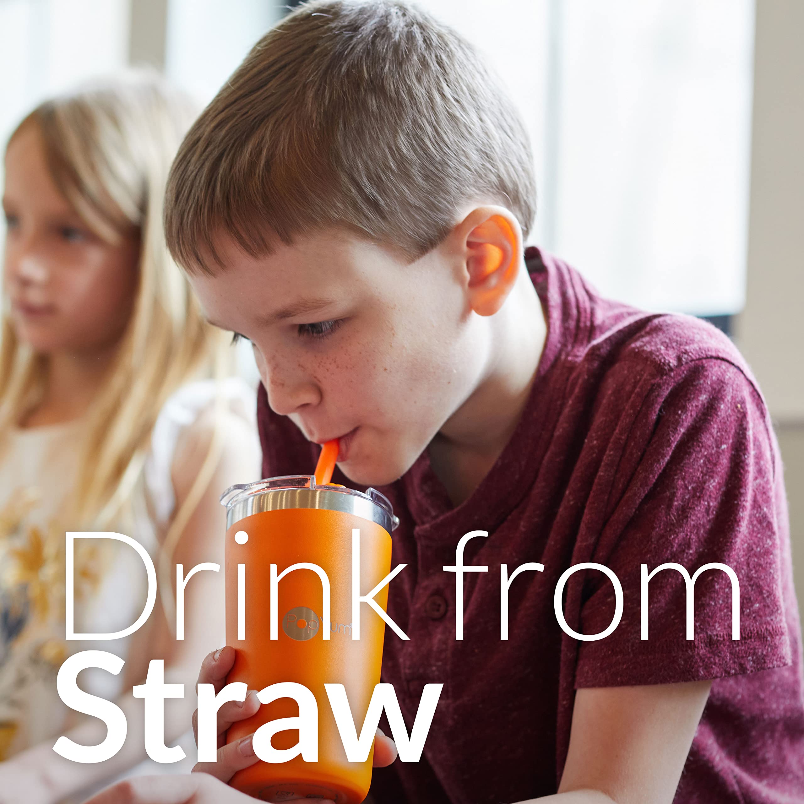PopYum 13oz insulated cup pink with straw ensures kid friendly sipping