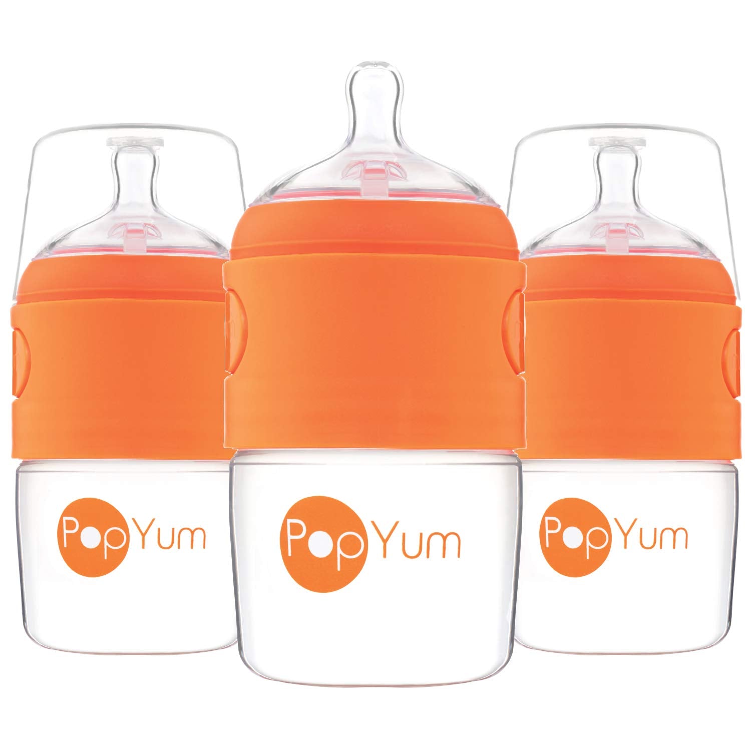 PopYum 5 oz orange bottle with nipple and funnel for easy formula loading