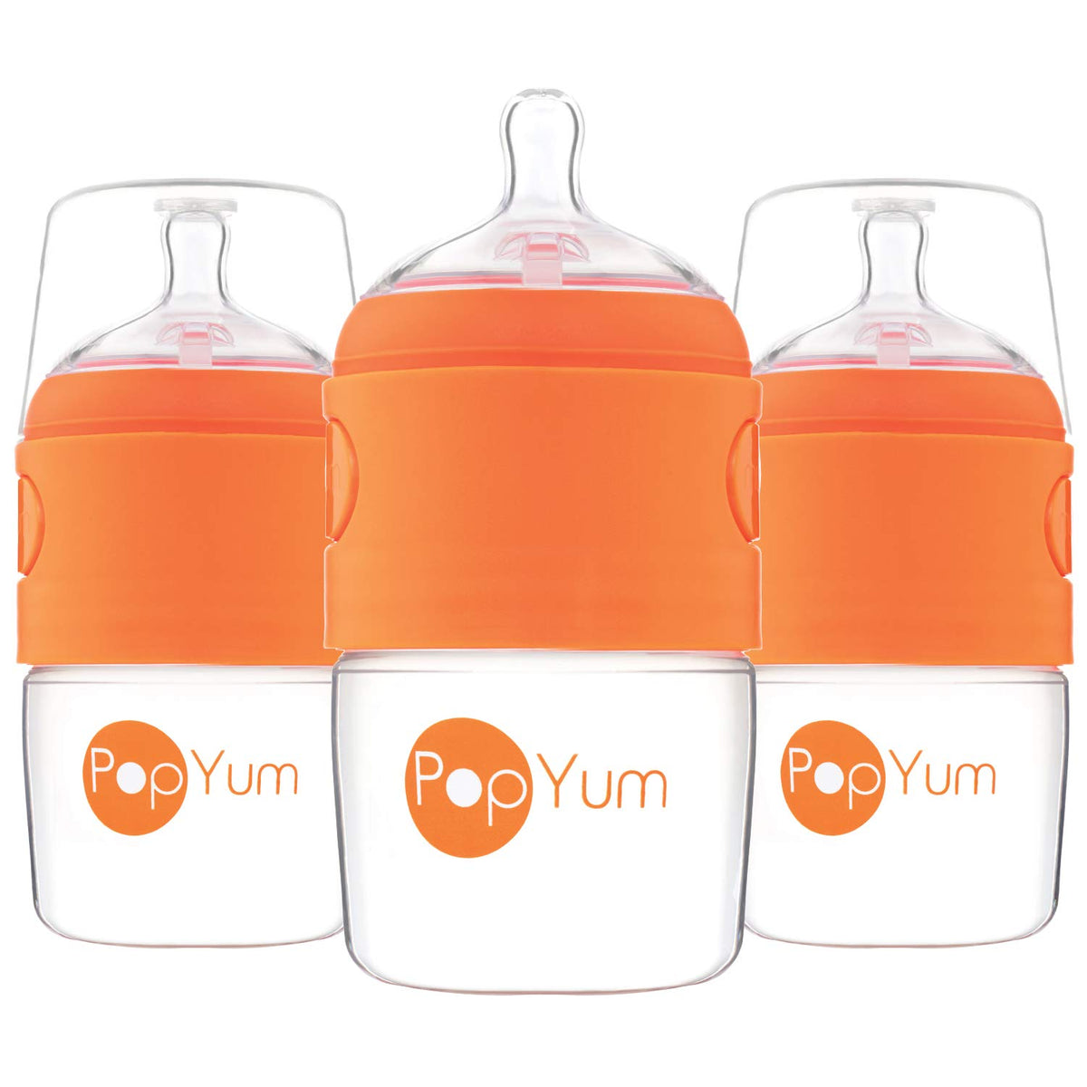PopYum 5 oz orange bottle with nipple and funnel for easy formula loading