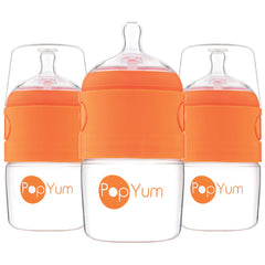 PopYum 5 oz orange bottle with nipple and funnel for easy formula loading