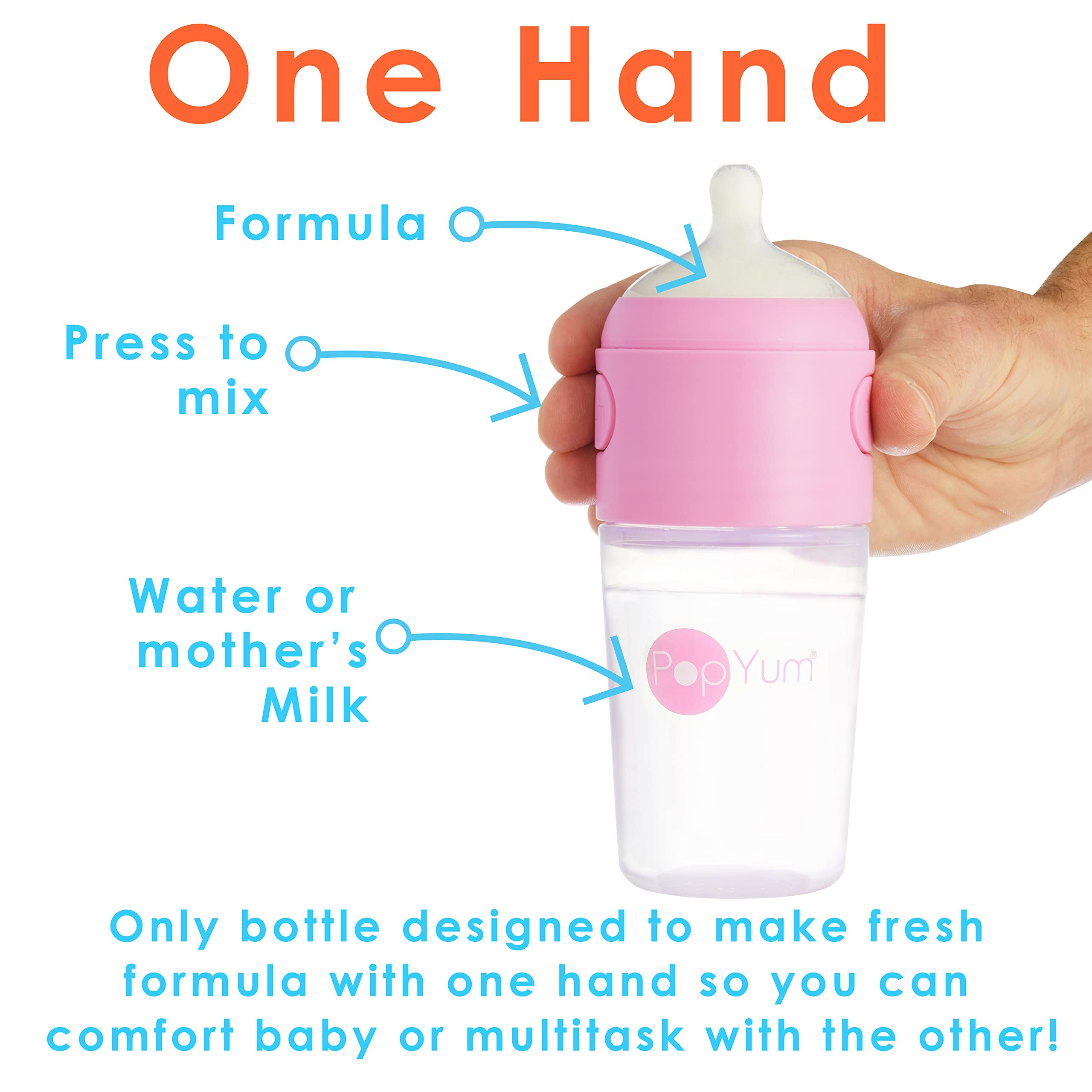 PopYum bottle funnel helps quick, clean loading of formula.