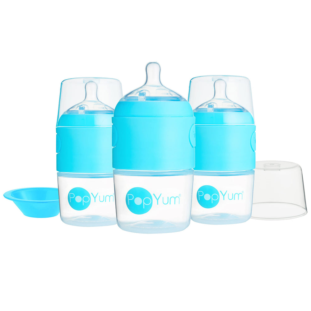 PopYum bottle cap and dispenser feature enable clean, hygienic transport.