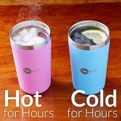 PopYum pink twist-lock lid on 13oz cup for spill-proof use