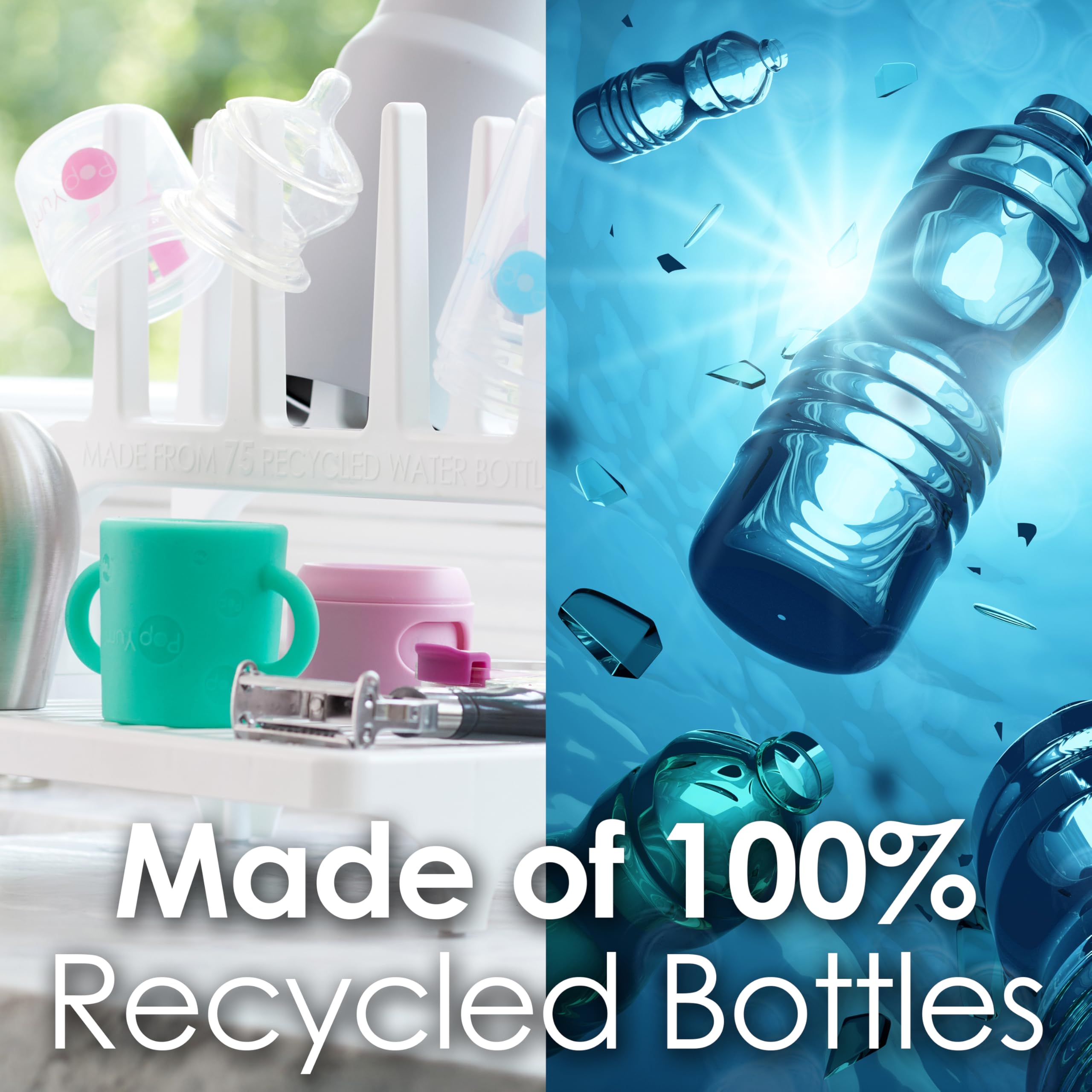 PopYum nine-arm rack demonstrates versatile drying for bottles and tumblers.