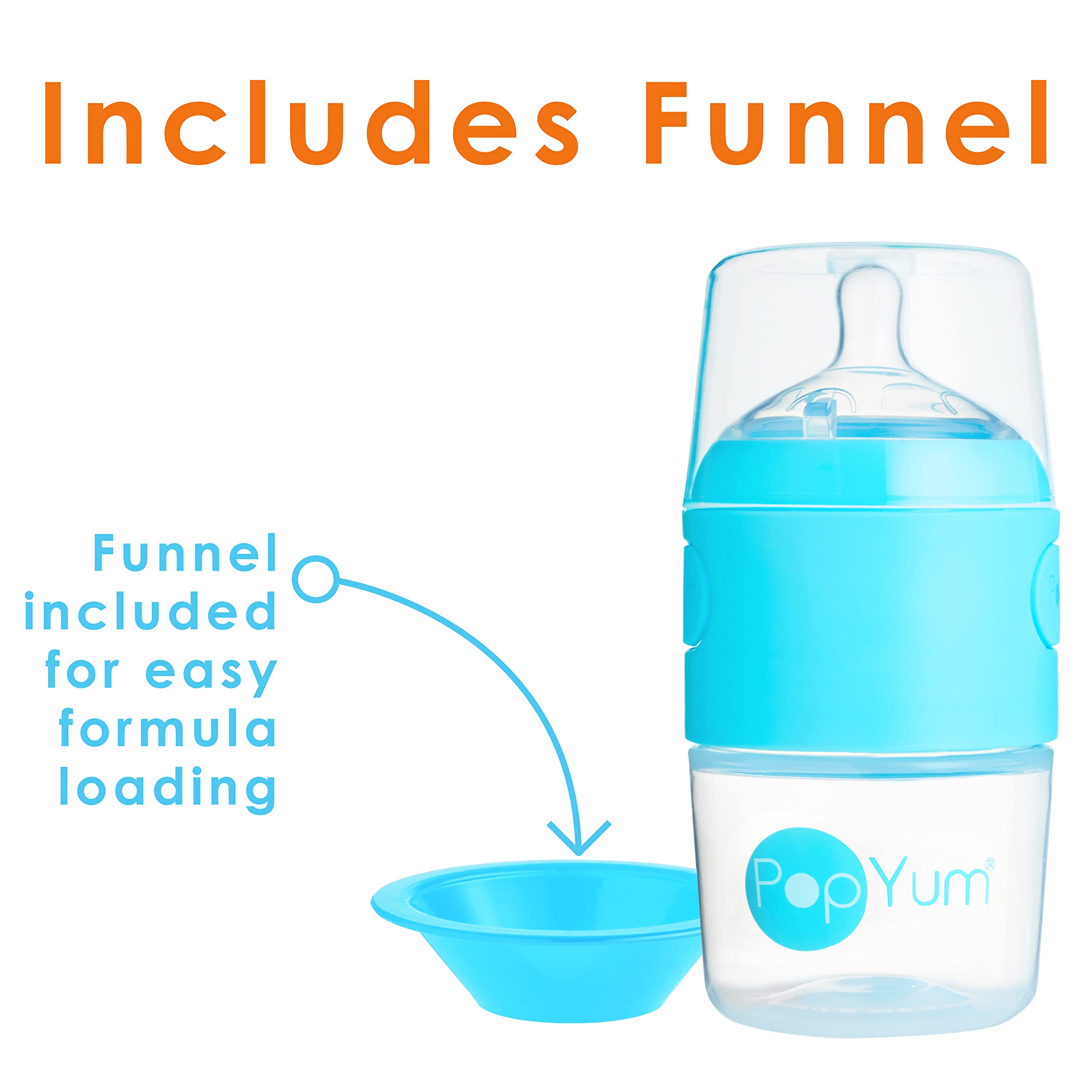 PopYum blue 3-pack bottles organized for convenient daily feeds.