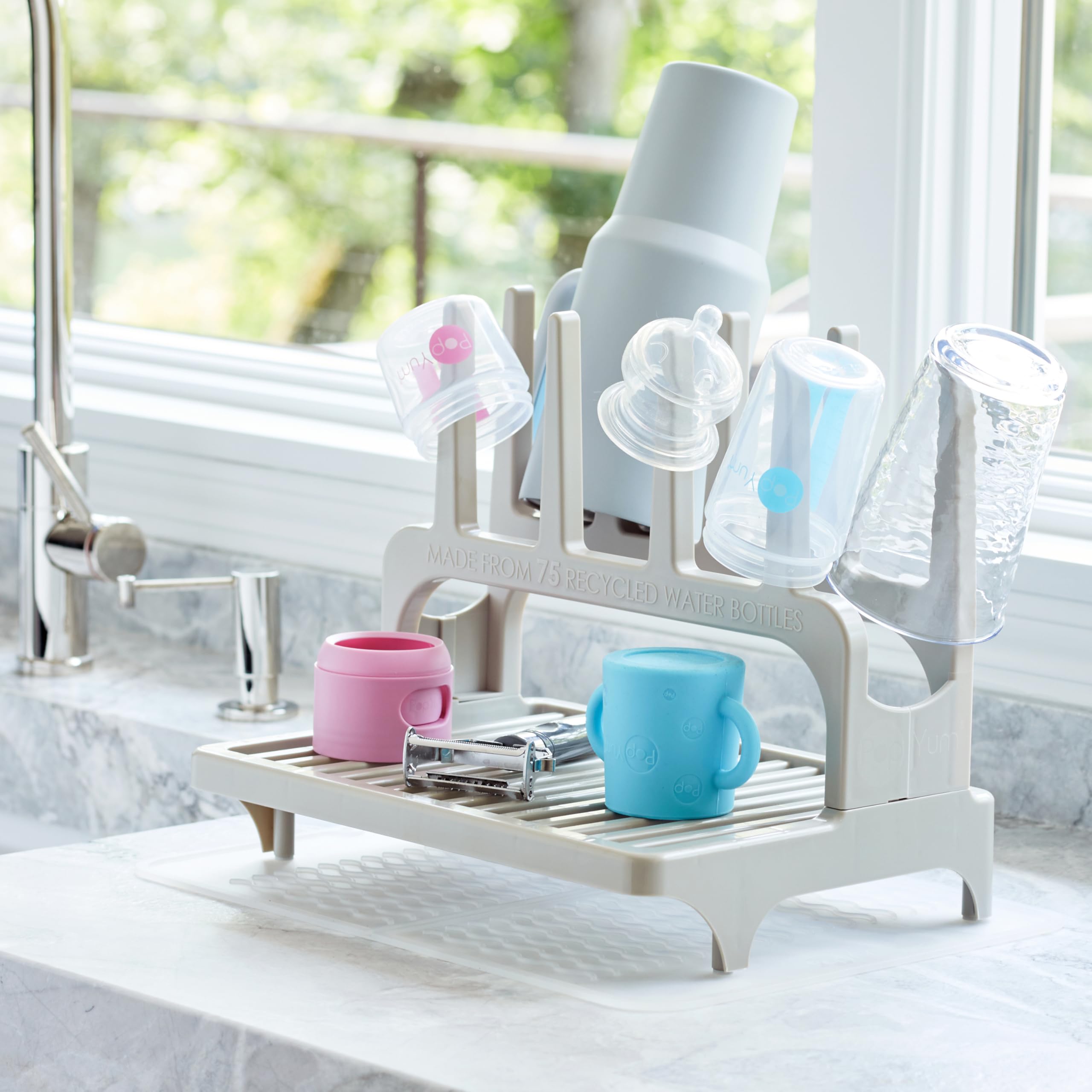 Popyum Seattle gray drying rack side view compact footprint for small kitchens