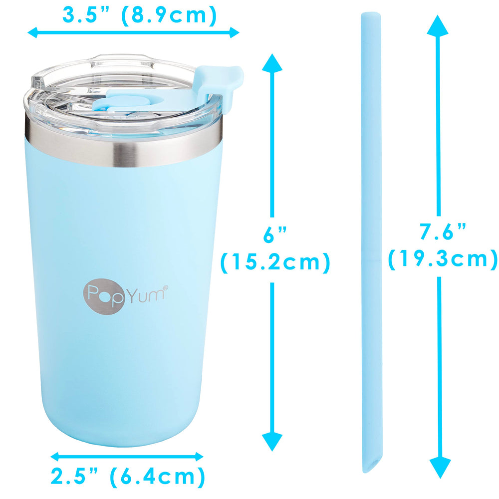 PopYum stackable cups in blue and pink save cabinet space