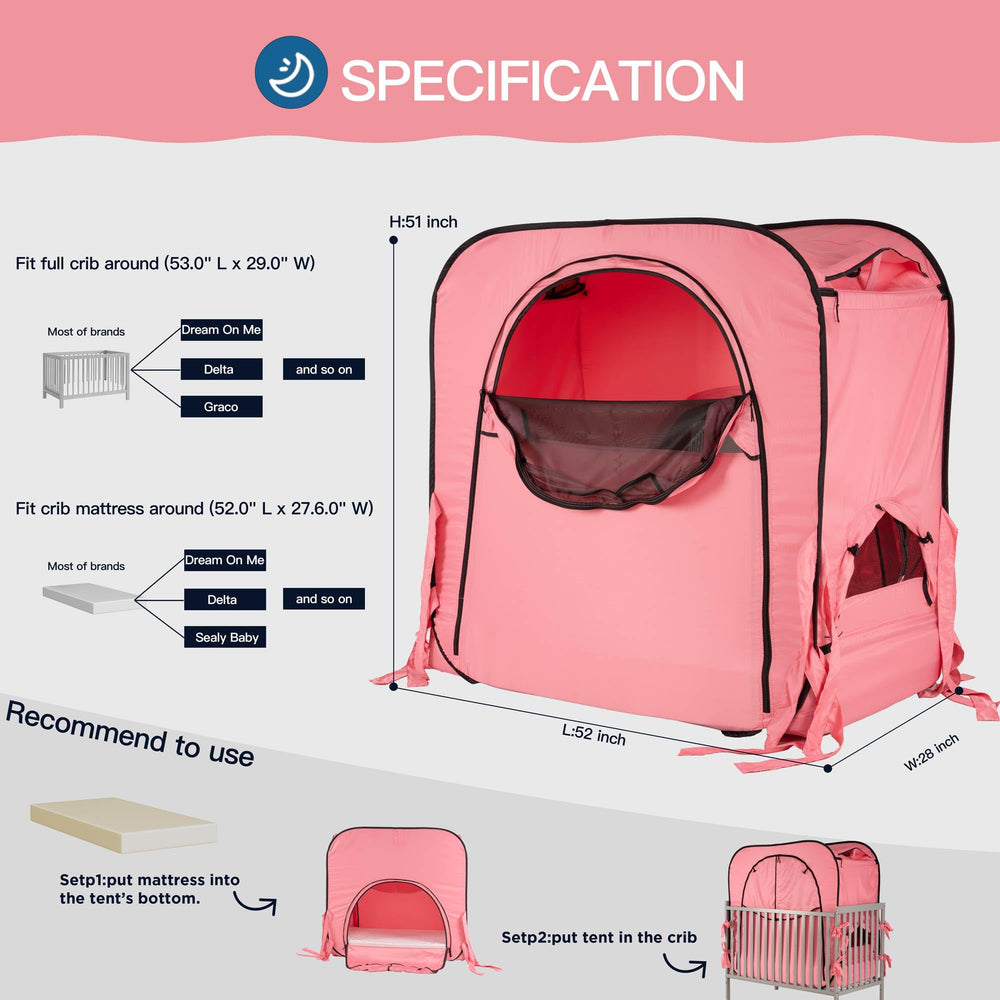 Porayhut pop-up baby privacy bed tent front vent screen provides breathable airflow for comfort.