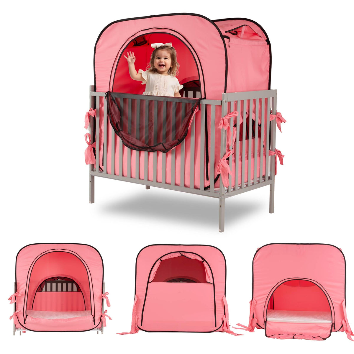 Porayhut pop-up baby privacy bed tent assembled for quick setup and a private sleep space.
