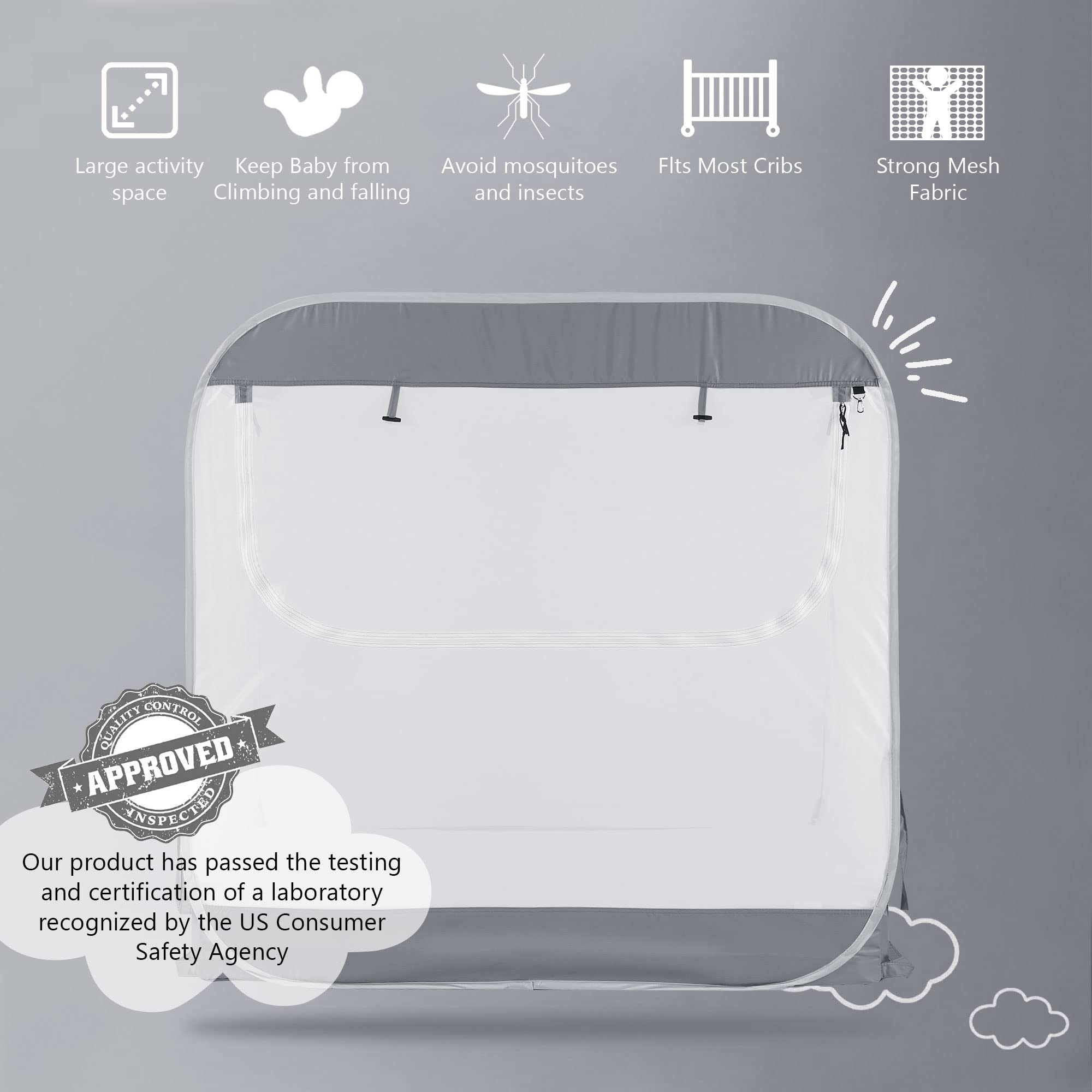 Porayhut portable baby crib net in use around baby for safe lounging.