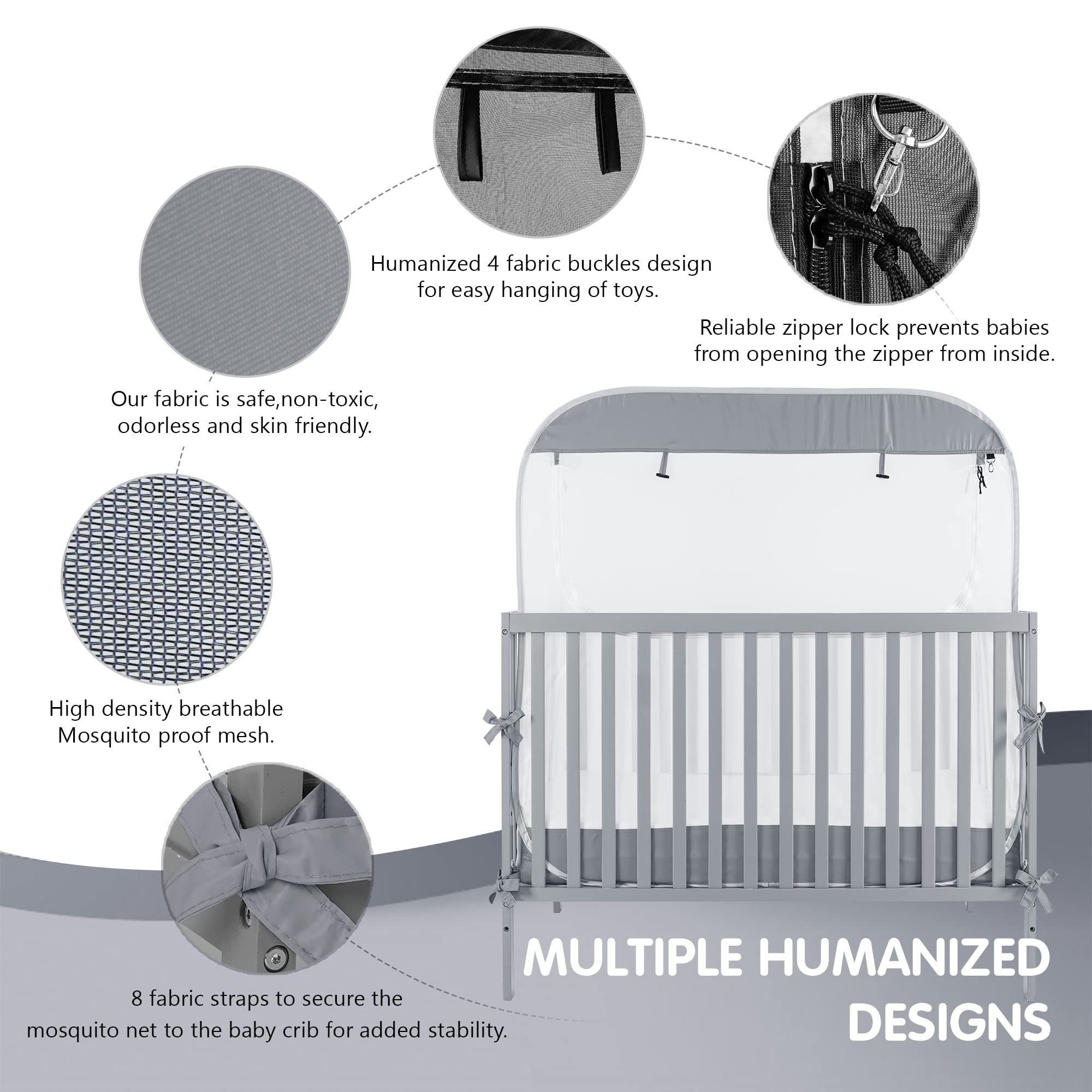 Porayhut portable baby crib net size shows roomy space for naps and play.