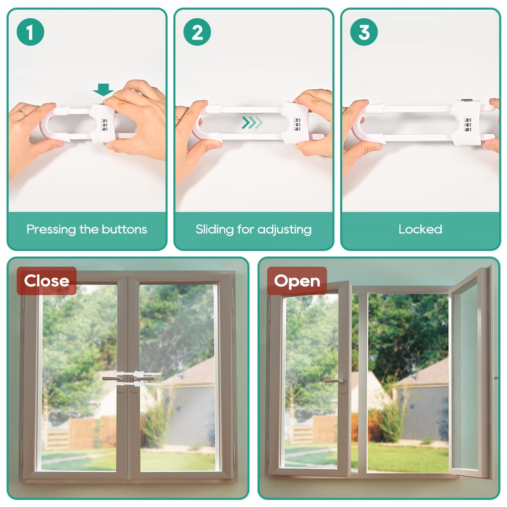 The 4-pack u-shaped sliding cabinet locks are portable for travel safety.