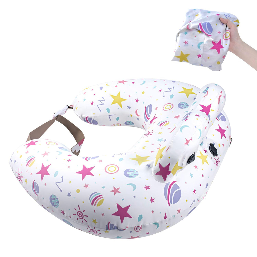 Portabuddy inflatable nursing pillow deflated for compact travel.