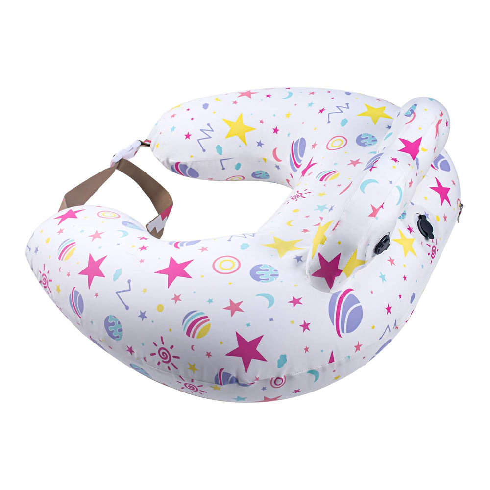 Portabuddy inflatable nursing pillow folded flat for travel comfort.