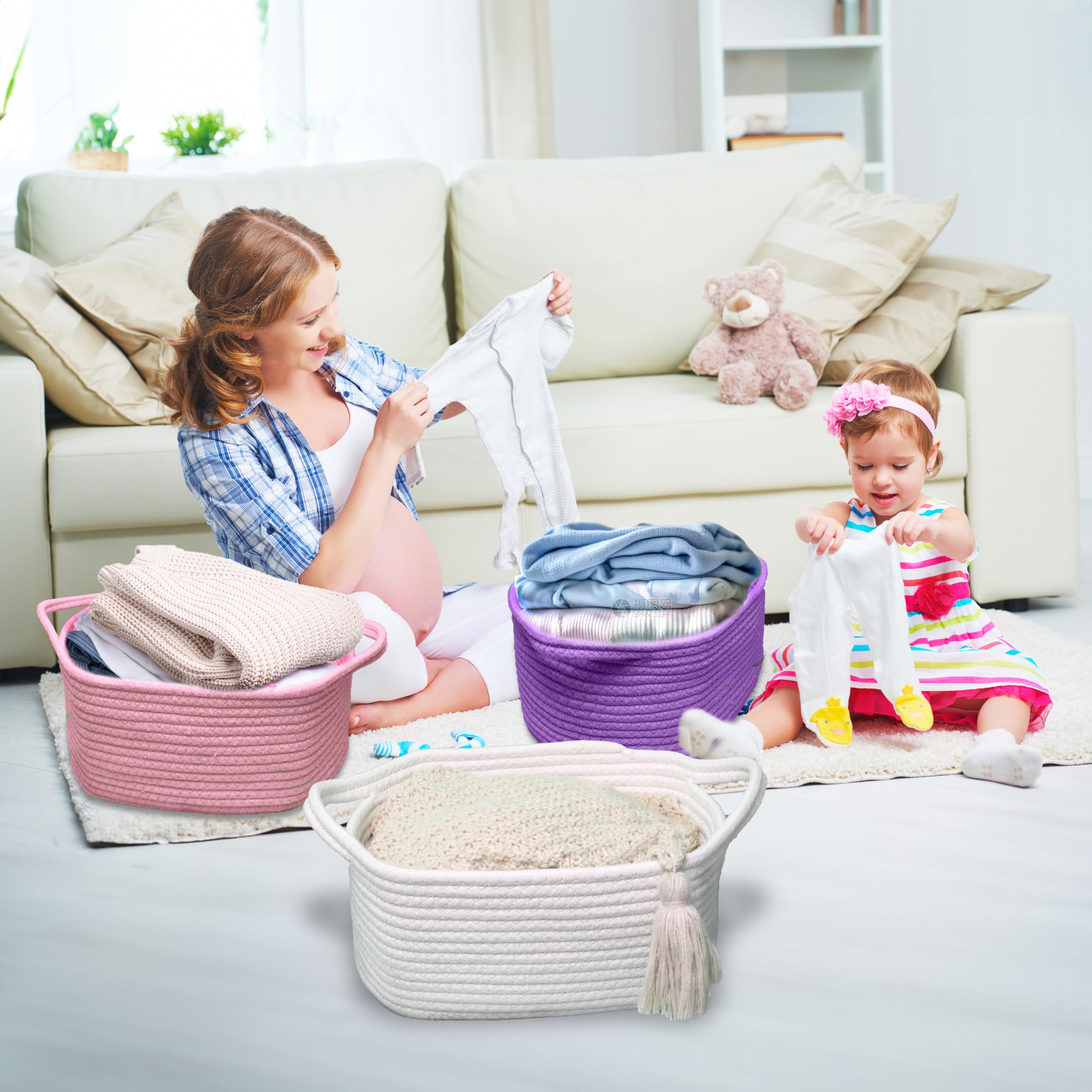 Poschnor baby gift basket natural cotton rope material and durability