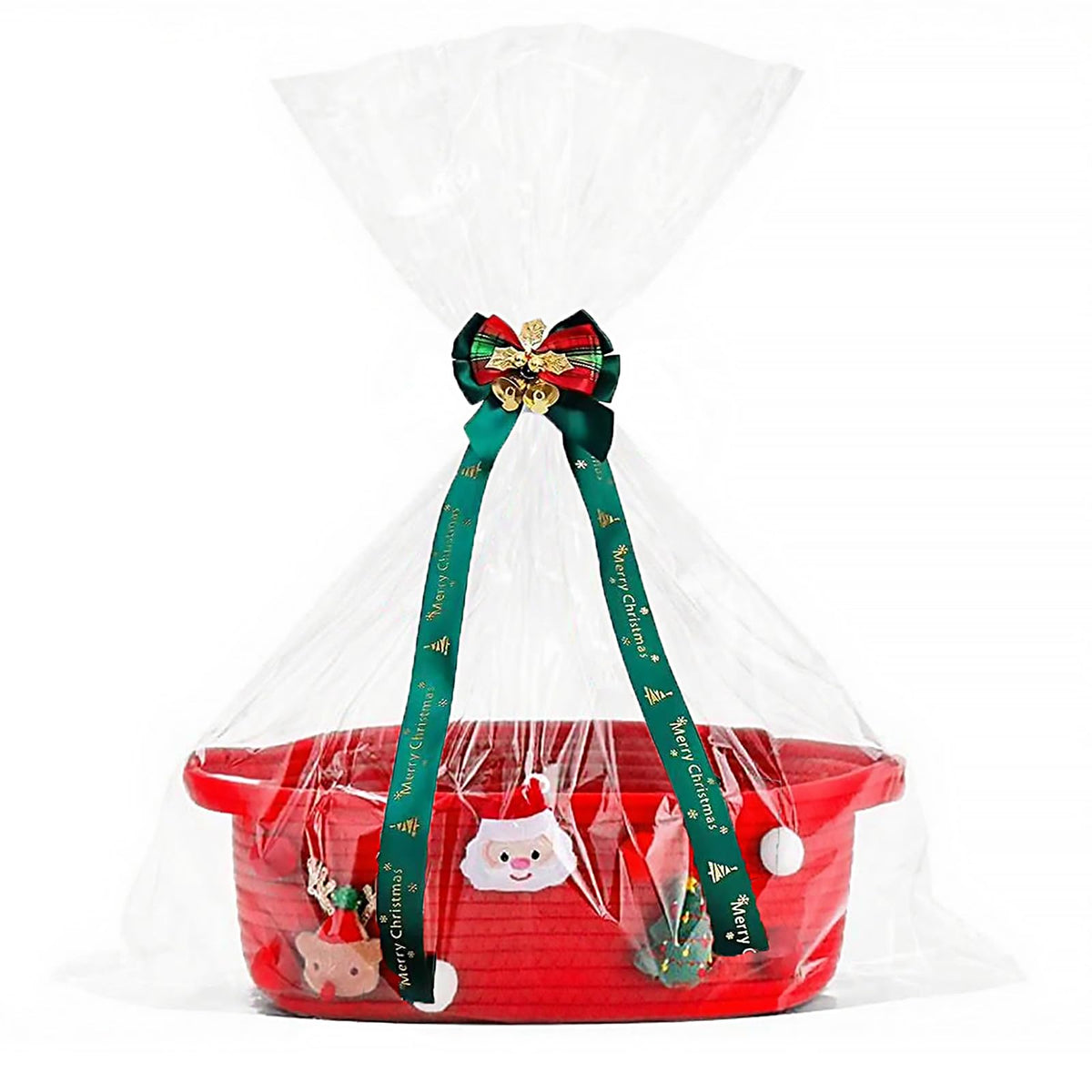 Poschnor red gift basket empty with festive wrap, ready for gifting