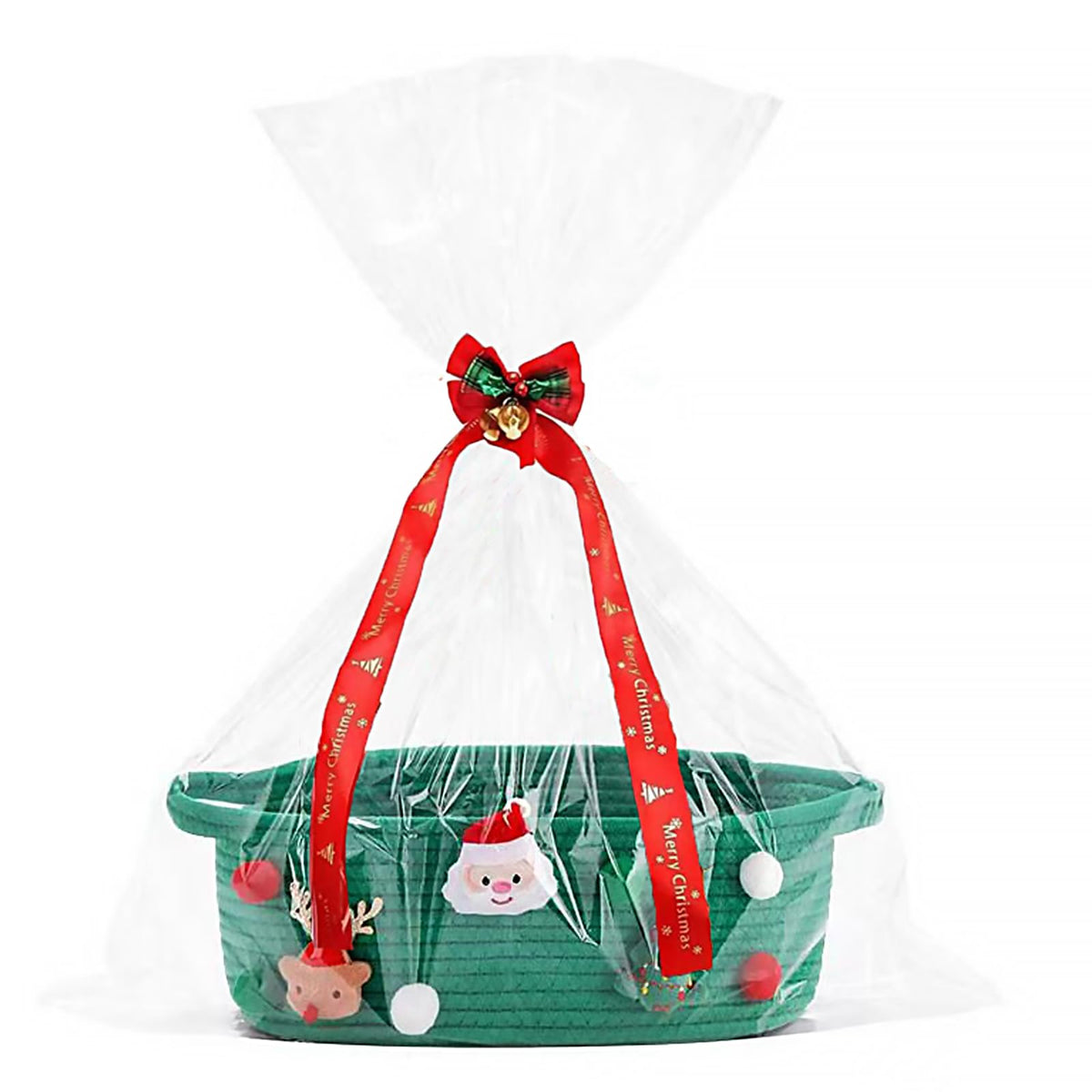 Poschnor gift basket green front view highlights festive hand-woven design for holiday decor.