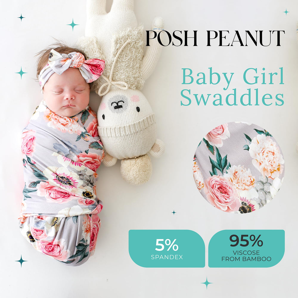 Posh Peanut headband set paired with swaddle for coordinated look